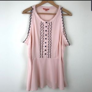 ModCloth 2X Pink Tuxedo Sleeveless Peplum Blouse